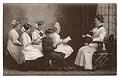 Image of Anna Brand with son Leonard and other children reading a lesson, Seattle circa 1910