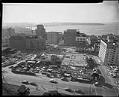 Image of Aerial of Seattle Public Library under construction from northeast, Seattle, 1959