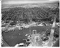 Image of Aerial view looking north from the freeway bridge under construction, Seattle, 1959