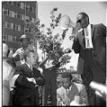 Image of Rev. Samuel McKinney, Mayor Gordon Clinton, and Rev. Mance Jackson at anti-segregation march, Seattle, 1963
