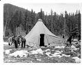 Image of Men setting up tent at campsite, Civilian Conservation Corps, Longmire, circa 1937