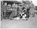 Image of Children and a rabbit at the Renton Rabbit Race, March 23, 1956