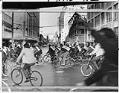 Image of Bicyclists riding near Westlake Mall in protest against automobiles, October 6, 1970