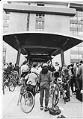 Image of Bicyclists waiting outside City Hall to attend City Council hearing on new West Seattle bridge, Seattle, September 29, 1983