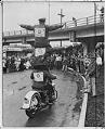 Image of Lynnwood Elks' Cossacks motorcycle stunt team nearing the Garfield Street Bridge, Seattle, February 13, 1972