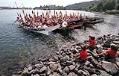 Image of Tribal canoes near historic site of Duwamish longhouse on the Duwamish River, November 9, 2002