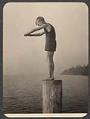 Image of Boy standing on post posed to dive, Beaux Arts Village, Washington, ca. 1910