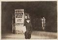 Image of Newspaper boy with mask standing in front of closed theatre 