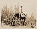 Image of Preston Mill Company employees and donkey engine, circa 1925