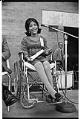 Image of Kathe Young speaking at dedication of Park Center Apartments for people with disabilities, Seattle, August 30, 1970
