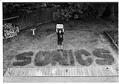 Image of Fan Mario Mazzoni with Sonics lawn art, Lynnwood, May 28, 1993