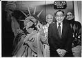 Image of Filipino veterans Benjamin Escano, Jose Morales, and Fidel Rubias at their lawyer's office, October 30, 1990