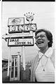 Image of Nita Huber of Kings Drive-In, selling 5-cent cup of coffee, Tacoma, January 12, 1977