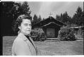 Image of Judge Kathleen Bishop outside the Nisqually Tribe Community Church where she holds court, 1977