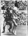 Image of Mike England marking Pelé at  Sounders vs. New York Cosmos game, Seattle, July 5, 1975