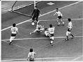 Image of West Seattle High School's Conrad Creasy slipping on artificial turf during soccer game against Franklin High, February 12, 1972